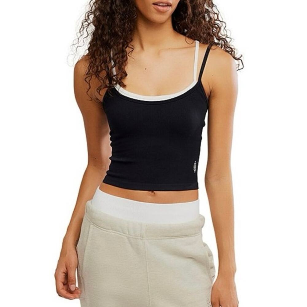 NWOT FP Movement All Clear Coastline Rib Layered Cami Top in Black SZ XS/S
